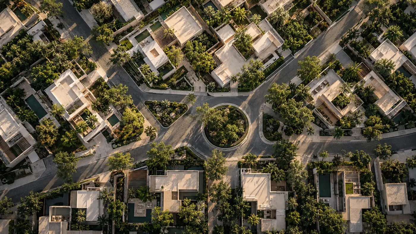 Vista aérea de un conjunto residencial
