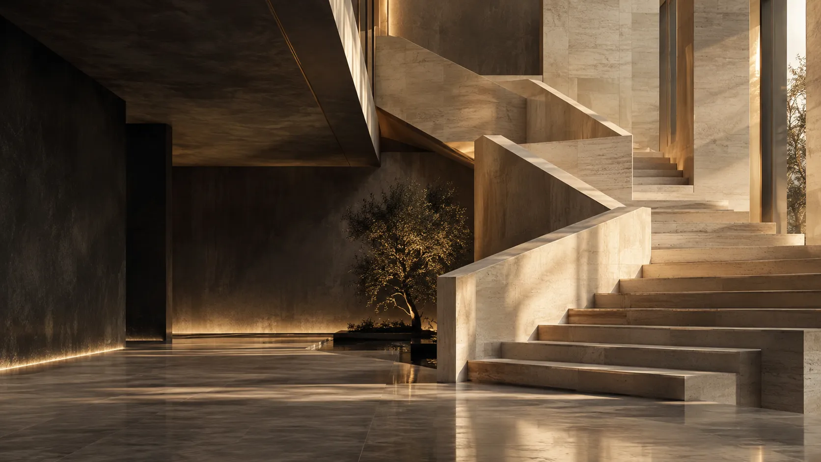 Escalera arquitectónica y recorrido entre niveles