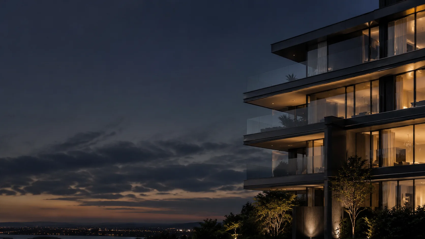 Arquitectura residencial con iluminación nocturna